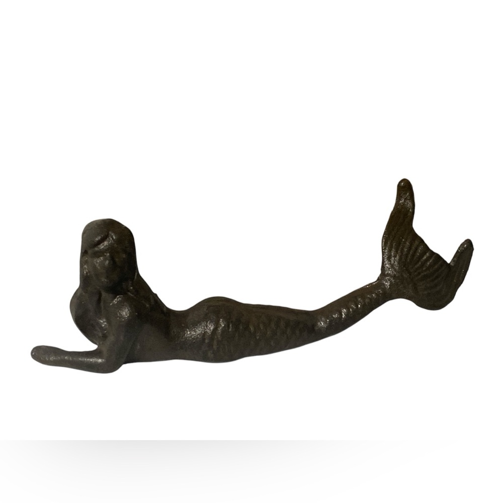 Rustic Cast Iron Mermaid Tail 9” Stretched Out Statue Nautical Siren Beach Decor